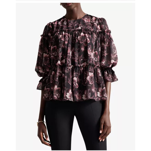Ted Baker London Ballou Tiered Chiffon Blouse Size 8 - Picture 1 of 8